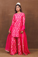 Rani Pink Banarasi Silk Sharara Set