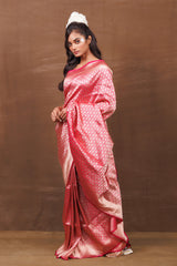 Pink Banarasi Saree with Jaal Weaving & Meenakari