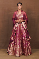 Burgundy Banarasi Silk Lehenga Set