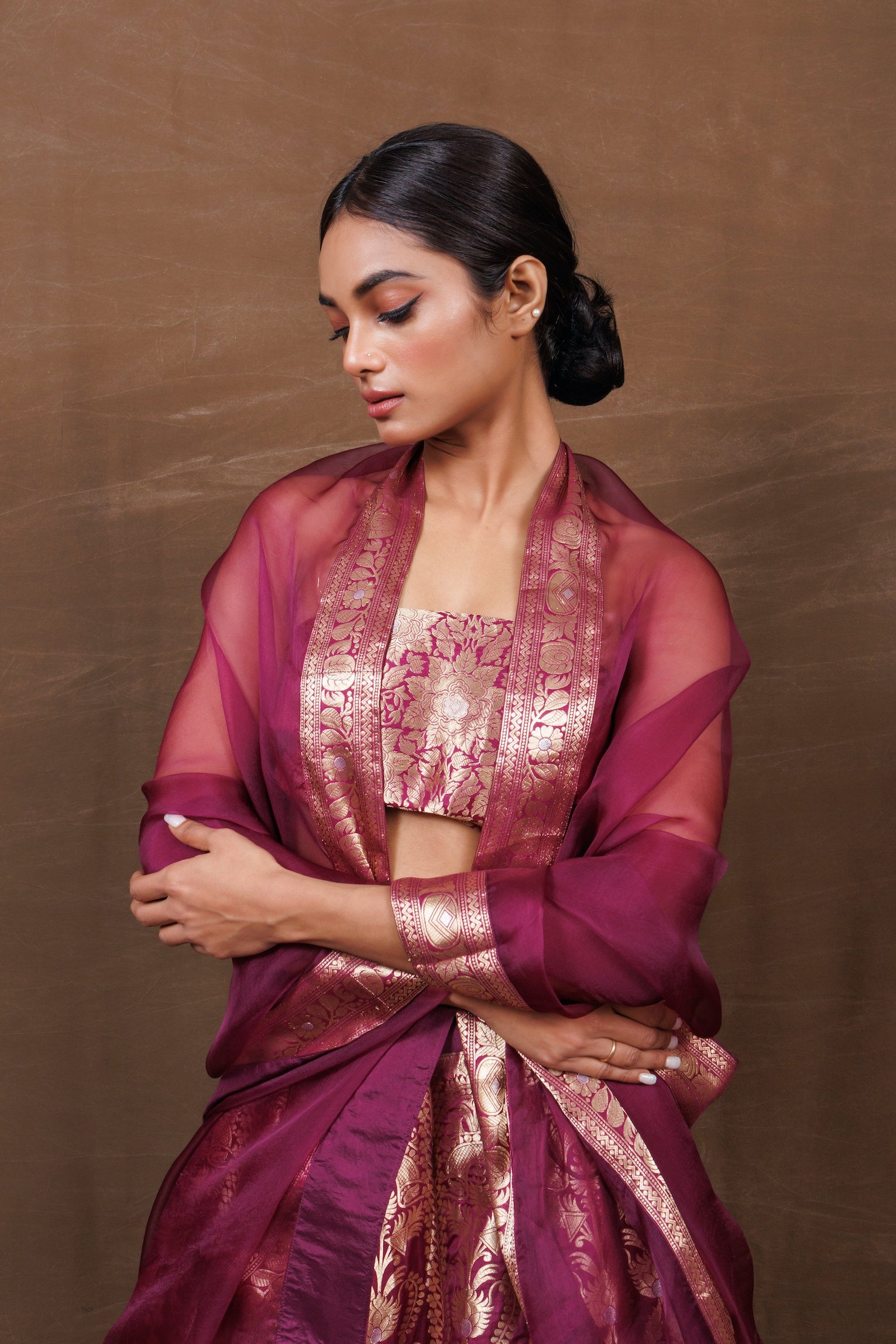 Burgundy Banarasi Silk Lehenga Set