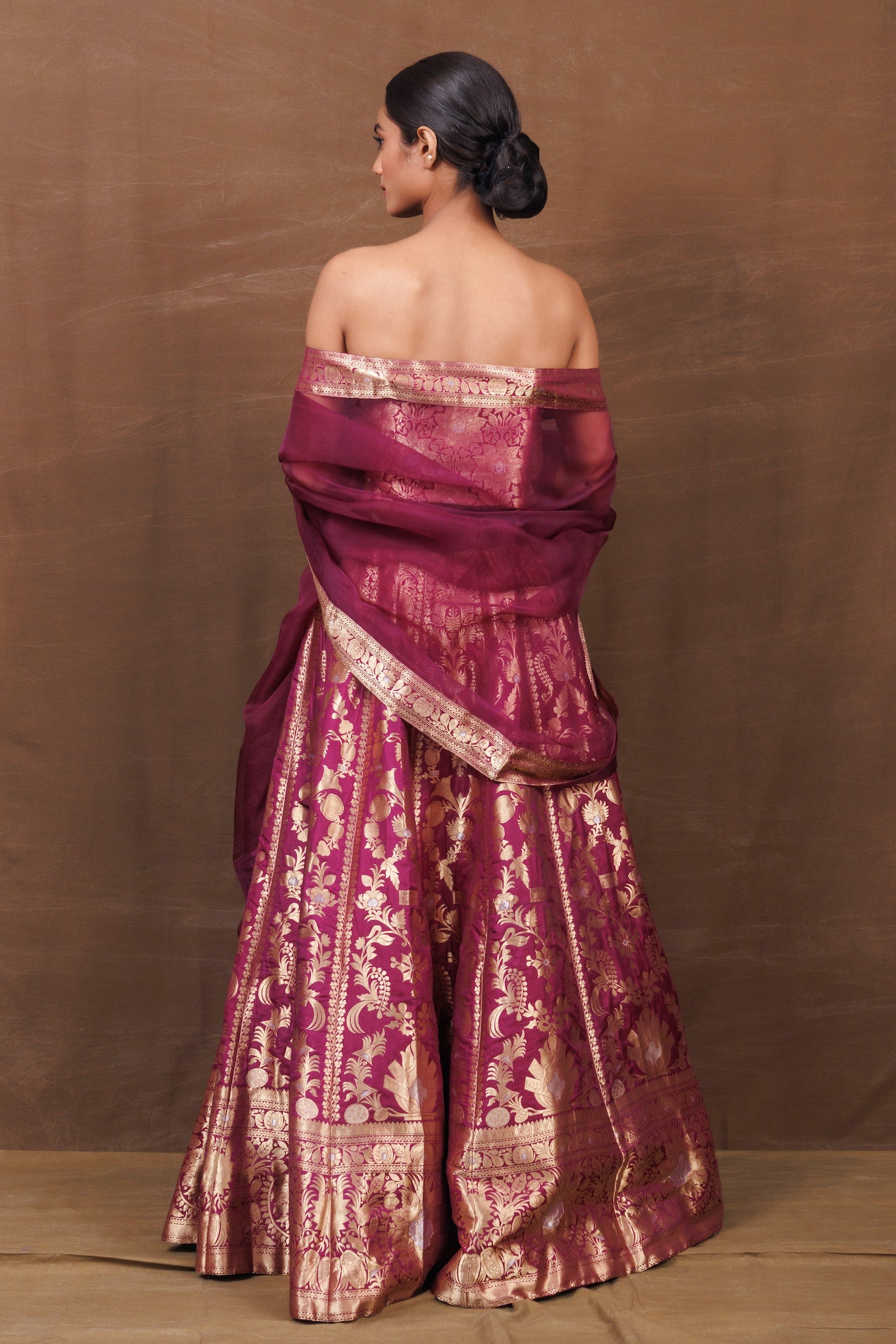 Burgundy Banarasi Silk Lehenga Set