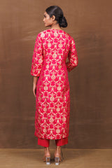 Red Banarasi Silk Kurta Set with Functional Pockets