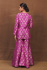 Purple Banarasi Silk Jacket Garara Set