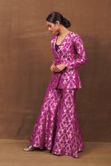 Purple Banarasi Silk Jacket Garara Set