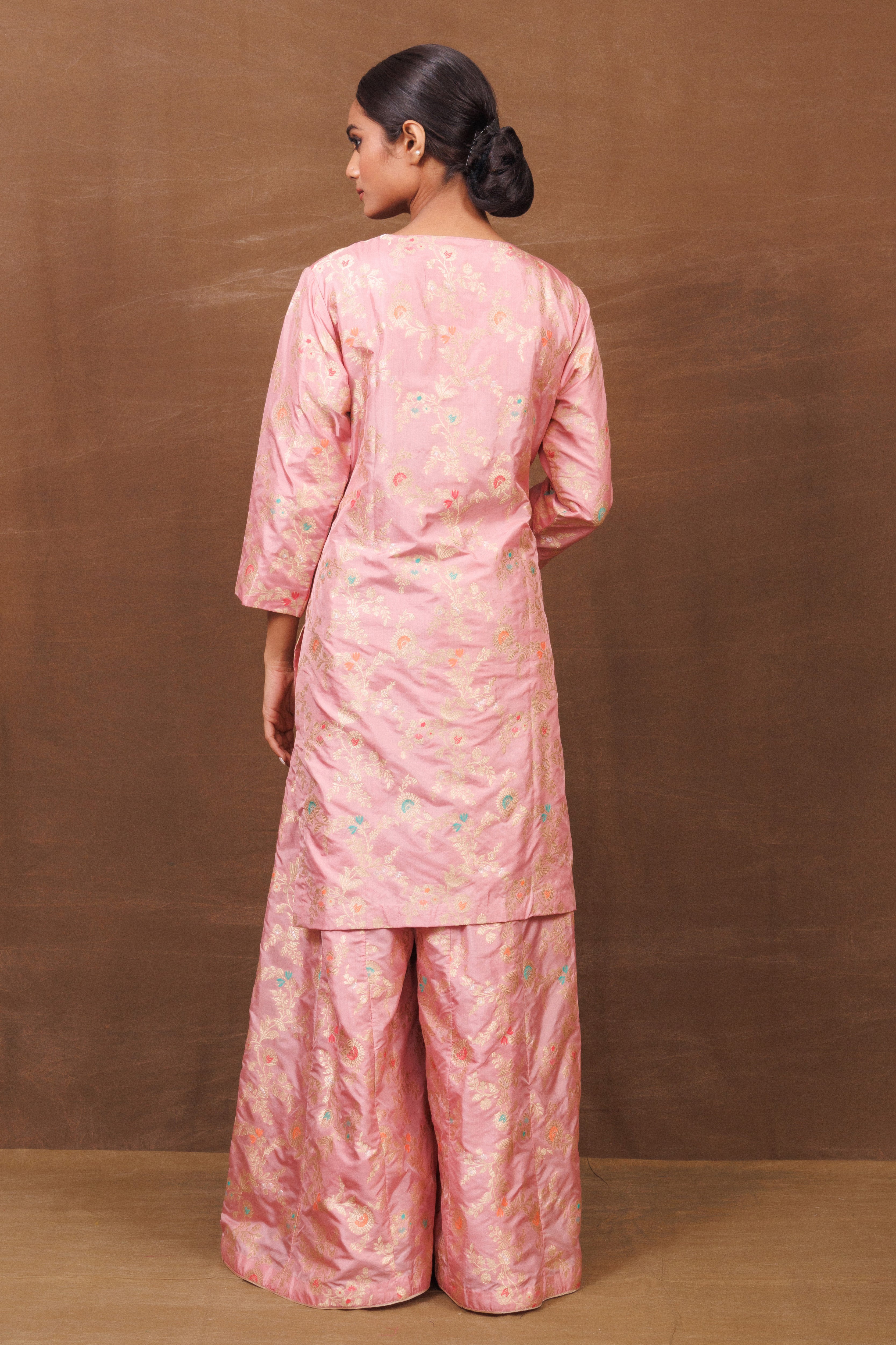 Blush Pink Banarasi Silk Kurta Sharara Set