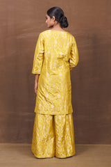 Yellow Banarasi Silk Kurta Sharara Set