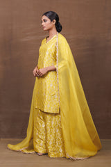 Yellow Banarasi Silk Kurta Sharara Set