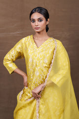 Yellow Banarasi Silk Kurta Sharara Set