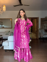 Mehak Bakshi in Magenta Banarasi Silk Kurta Garara Set