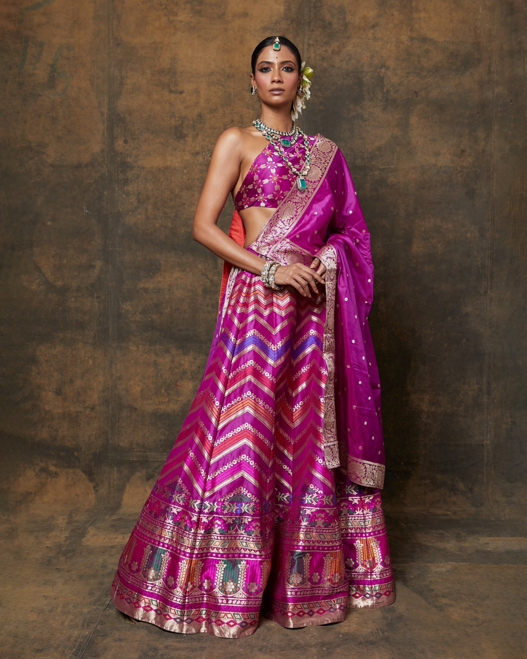 Purple Chevron Lehenga Set