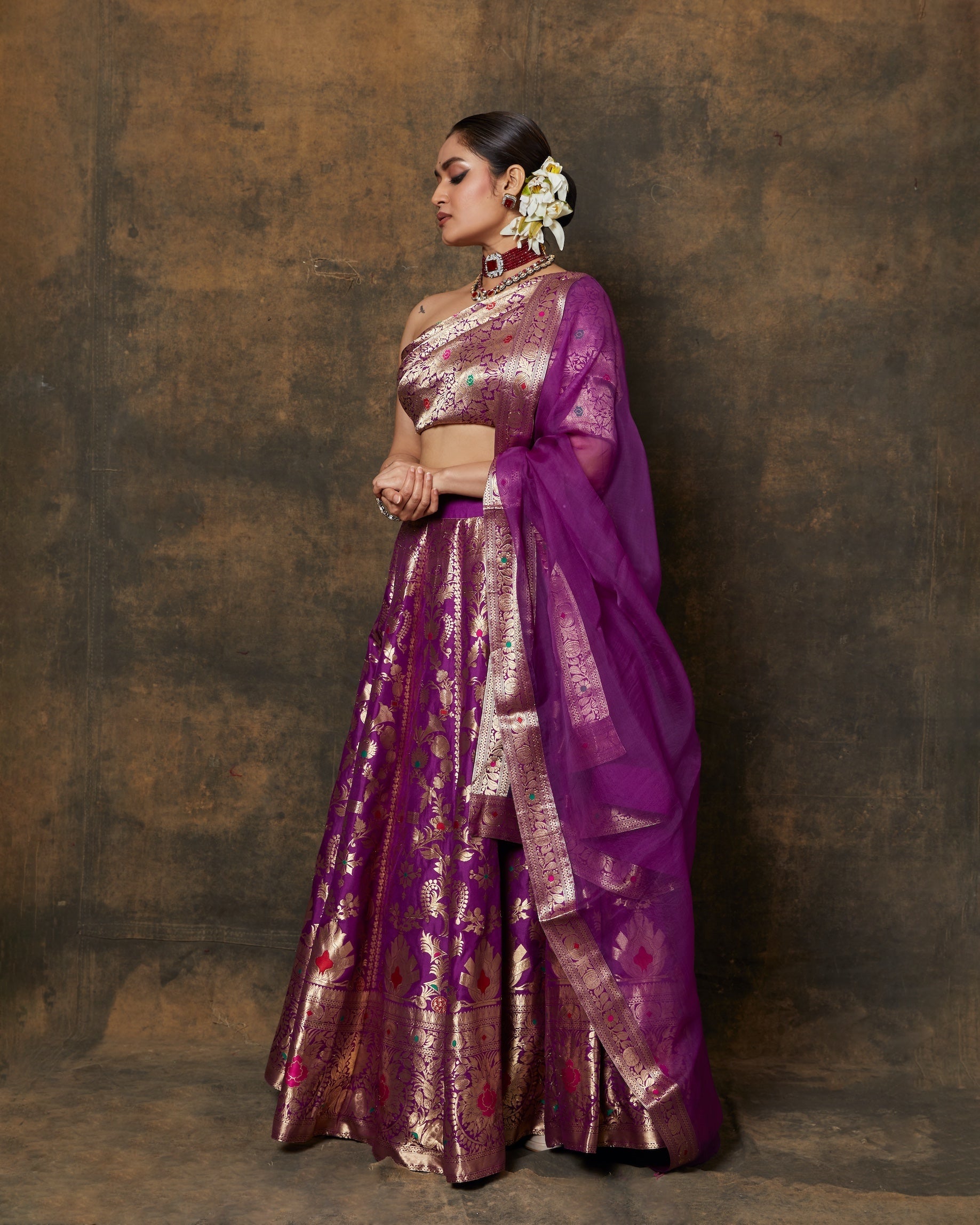 Purple Banarsi Lehenga Set