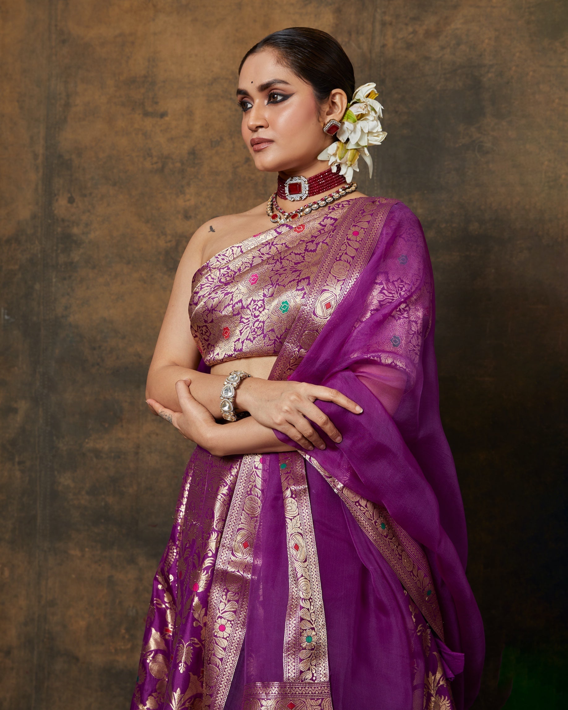 Purple Banarsi Lehenga Set