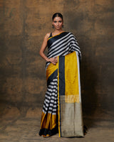 Black & White Stripe Banarasi Mashru Silk Saree