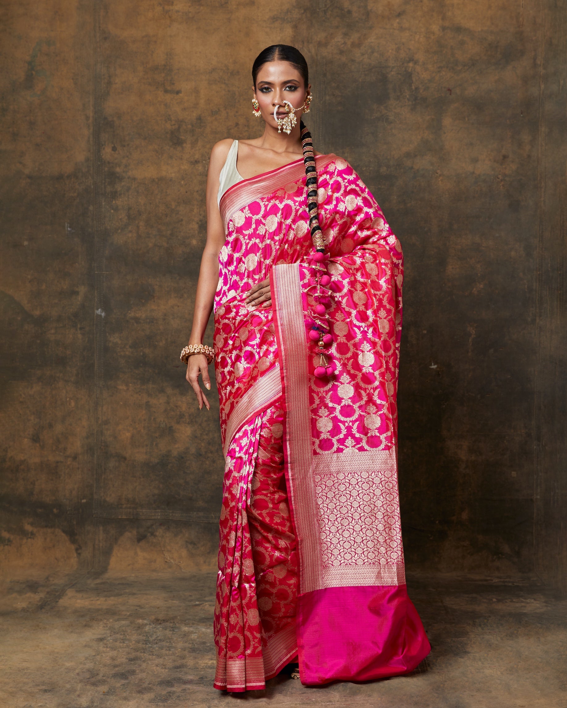 Pink Jaal Banarasi Silk Saree