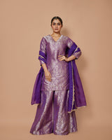 Banarasi Silk Short Kurta with Sharara & Organza Dupatta