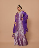 Banarasi Silk Short Kurta with Sharara & Organza Dupatta