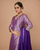 Banarasi Silk Short Kurta with Sharara & Organza Dupatta
