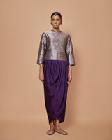 Zari Woven Silk Drape Skirt with Geometric Short Jacket