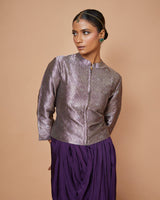 Zari Woven Silk Drape Skirt with Geometric Short Jacket