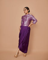 Purple Satin Drape Skirt with Silk Chevron Zari Jacket
