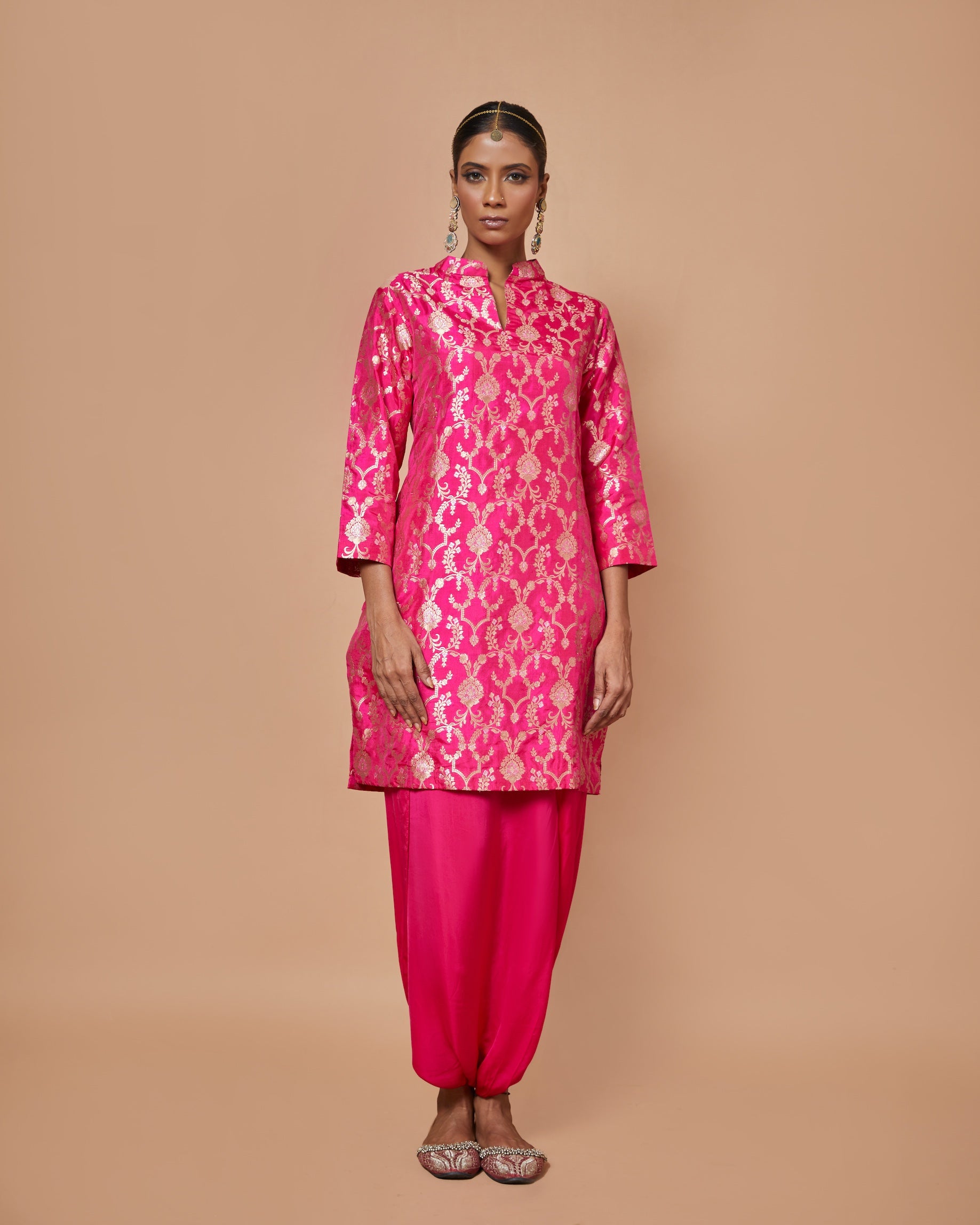 Banarasi Mughal Jaal Kurta with Satin Dhoti
