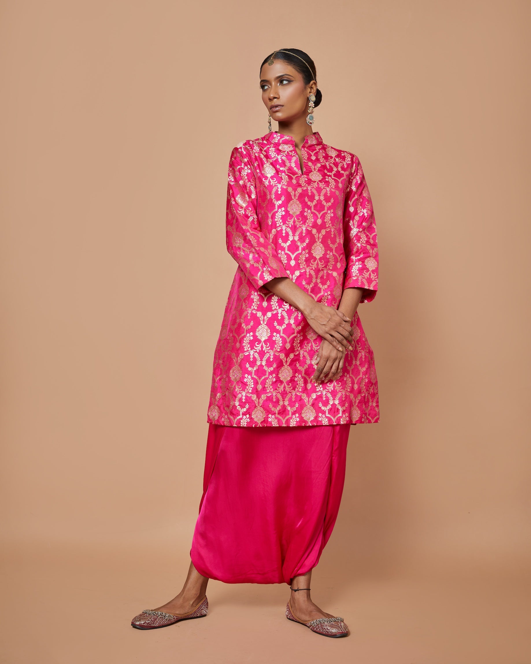 Banarasi Mughal Jaal Kurta with Satin Dhoti