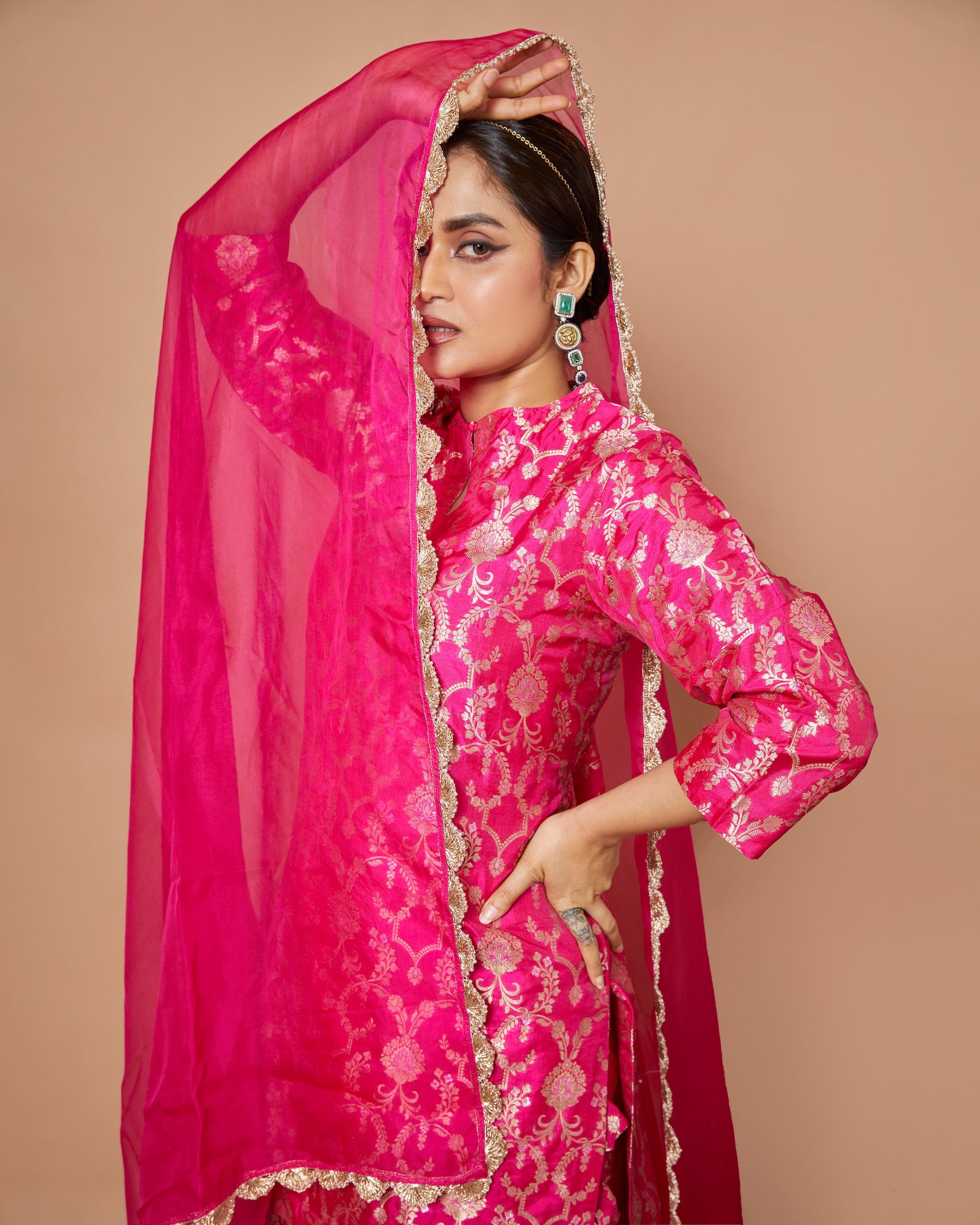 Banarasi Kurta with Sharara & Organza Dupatta
