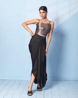 Brocade Corset Top with Satin Drape Skirt and Organza Jacket