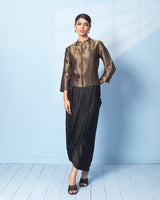 Black Brocade Short Jacket with Satin Drape Skirt