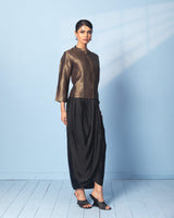 Black Brocade Short Jacket with Satin Drape Skirt