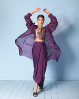 Brocade Corset Top with Satin Drape Skirt and Organza Jacket