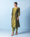 Olive Green Banarasi Tanchoi Kurta with Raw Silk Pant