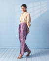 Purple Brocade Trouser with Ivory Shirt with Sleeve Detail