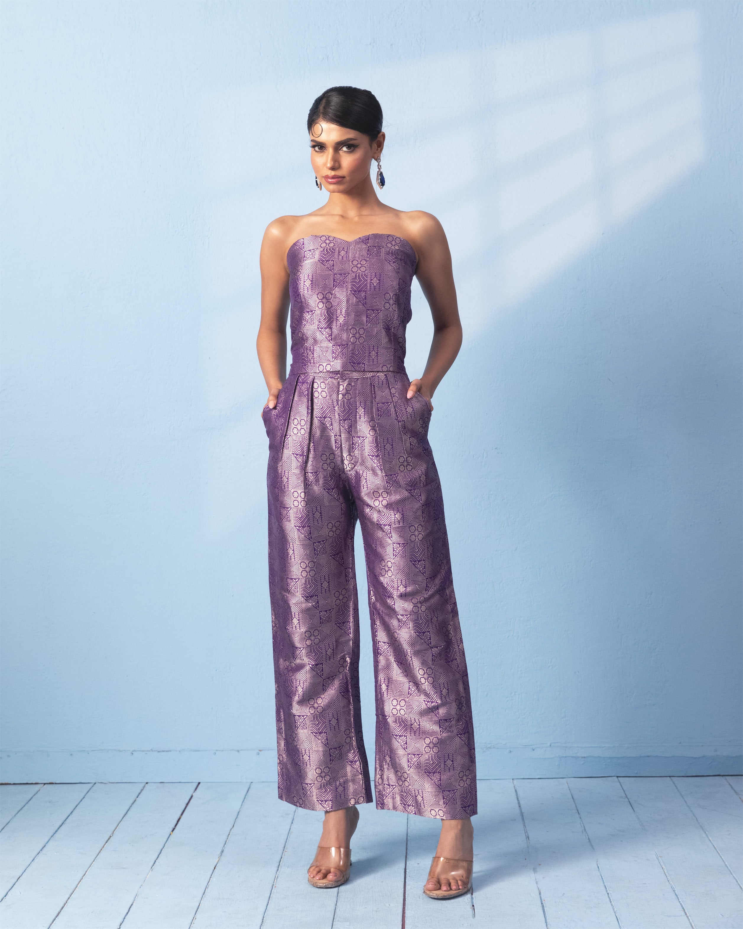 Purple Corset with Trouser and Sheer Organza Jacket