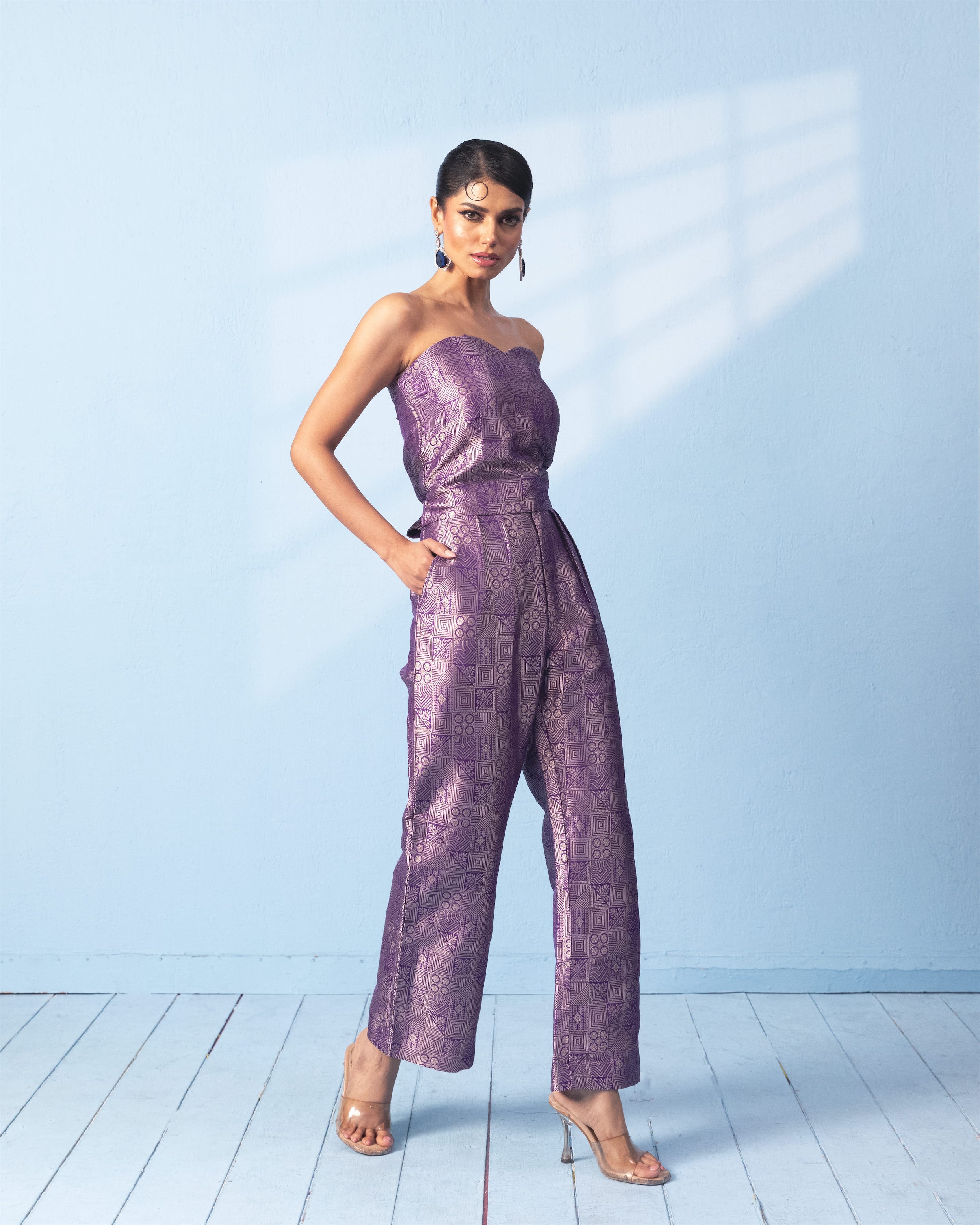 Purple Corset with Trouser and Sheer Organza Jacket