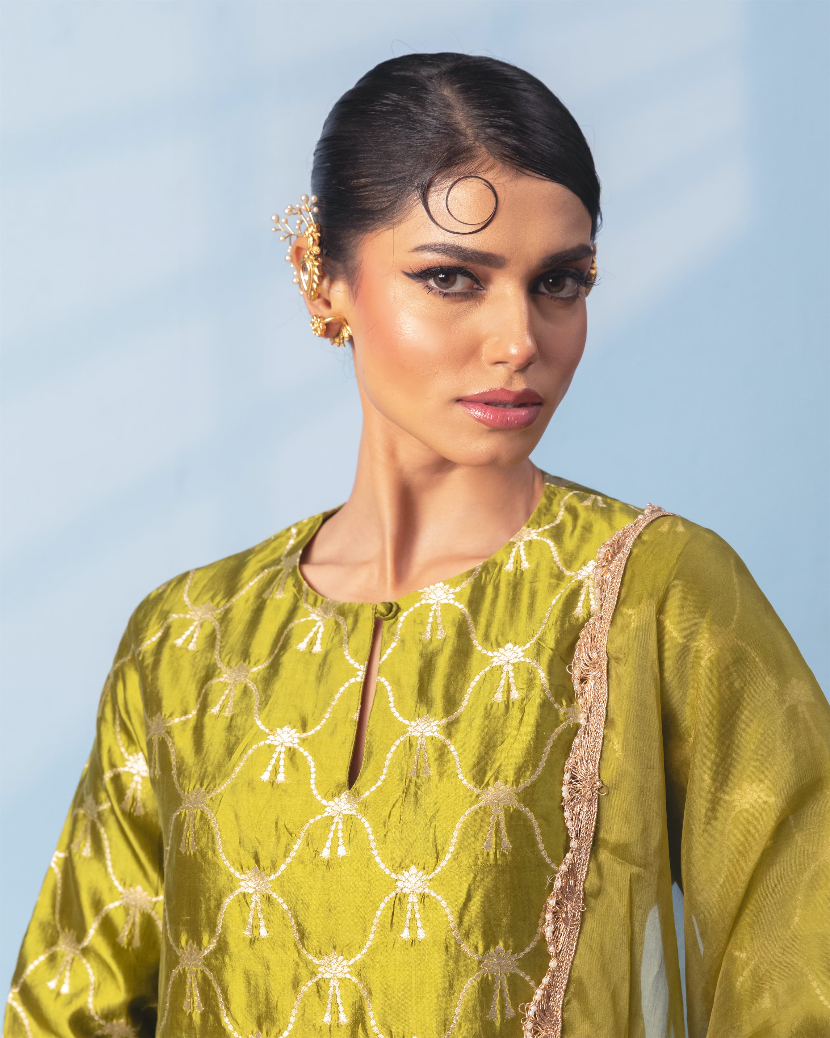 Green Sharara Set with Organza Dupatta