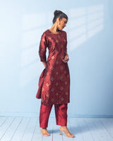 Maroon Tanchoi Kurta with Raw Silk Pant Set