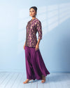 Purple Short Kurta with Satin Drape Pant Set