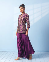 Purple Short Kurta with Satin Drape Pant Set
