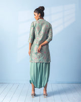 Sage Green Short Kurta with Satin Dhoti Set