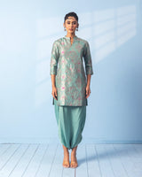 Sage Green Short Kurta with Satin Dhoti Set