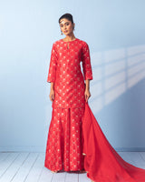 Red Banarasi Sharara Set with Organza Dupatta