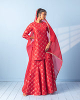 Red Banarasi Sharara Set with Organza Dupatta