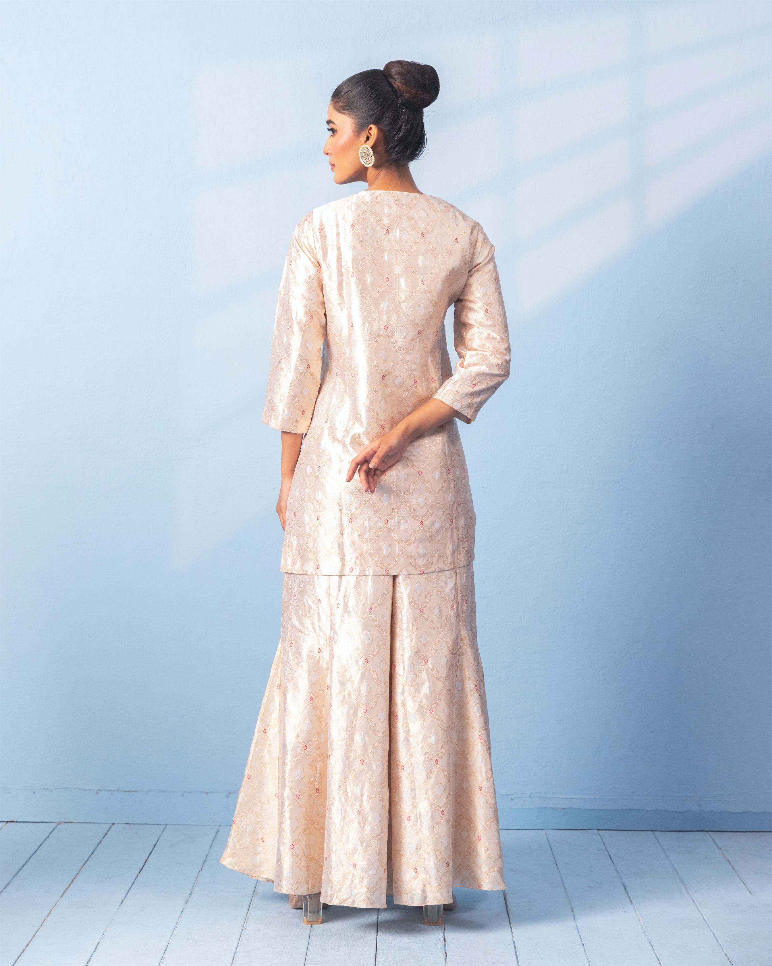 Ivory Banarasi Sharara Set with Red Meenakari and Organza Dupatta