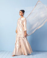 Ivory Banarasi Sharara Set with Red Meenakari and Organza Dupatta