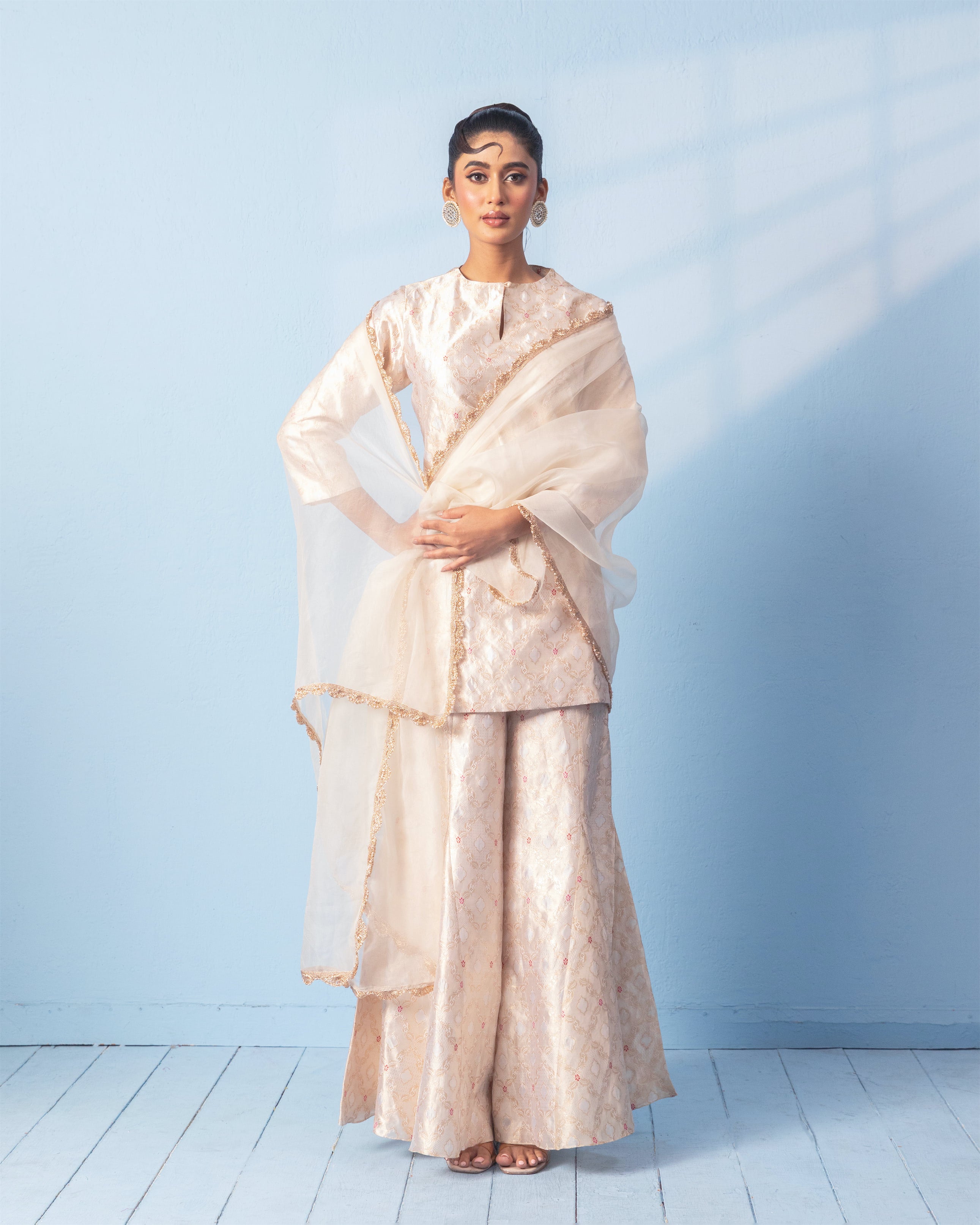Pratibha Singh in Ivory Banarasi Summer Silk Sharara Set