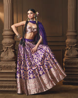 Purple Silk Lehenga with Red Meenakari, Jaal Blouse & Zardosi Organza Dupatta