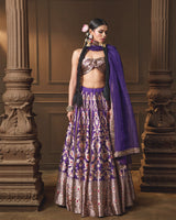 Purple Silk Lehenga with Red Meenakari, Jaal Blouse & Zardosi Organza Dupatta