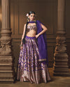 Purple Silk Lehenga with Red Meenakari, Jaal Blouse & Zardosi Organza Dupatta