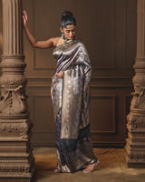 Black Brocade Saree with Silver & Gold Zari